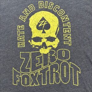 Zero Foxtrot T-Shirt Mens Large Gray "Hate and Discontent" Graphic Tee Skull‎